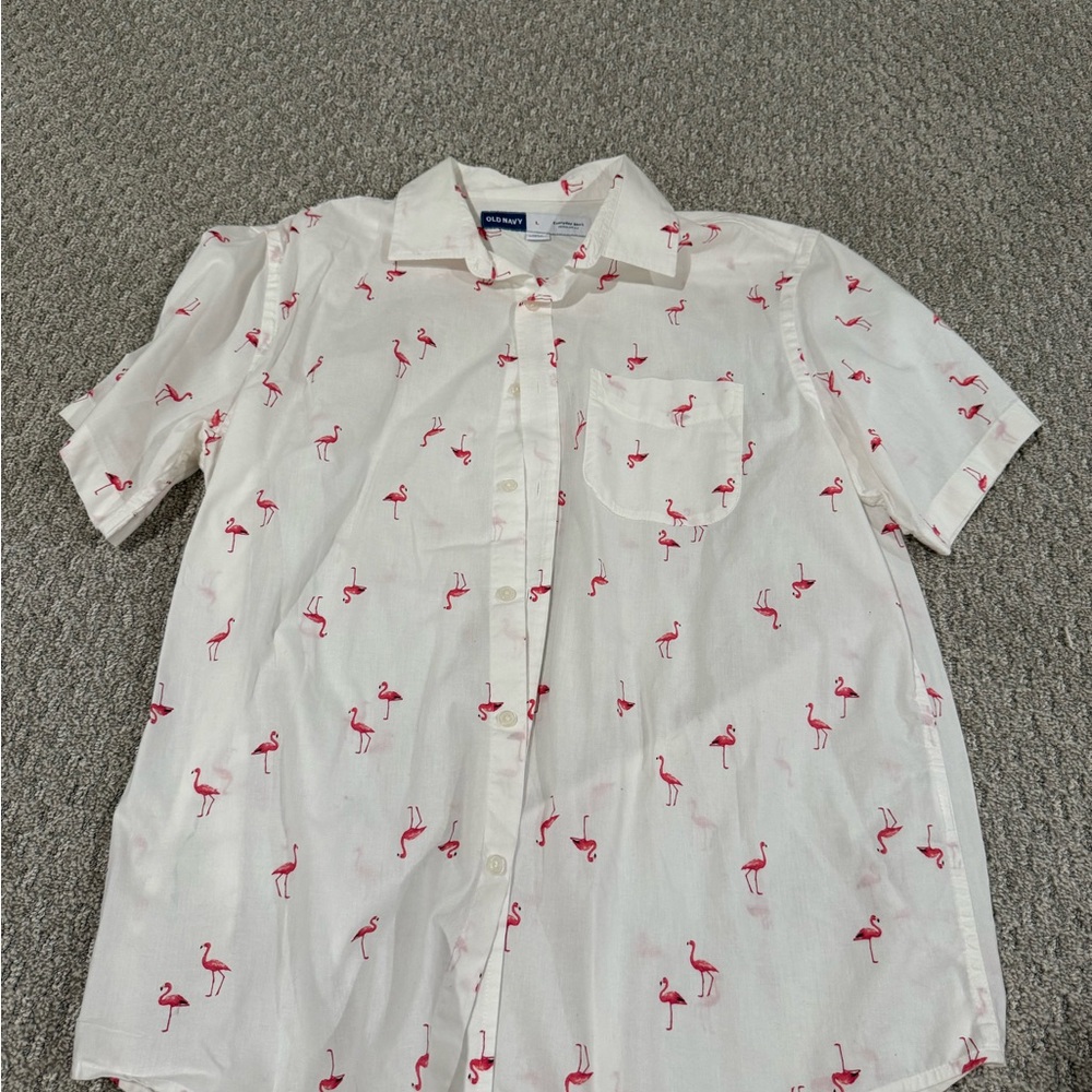 Men's White Flamingo Print Shirt